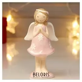 Сувенир керамика "Малышка-ангел в розовом платье с цветами - молитва" 13х4,5х6,5 см