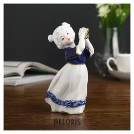 Сувенир керамика "Малышка с бубном" кобальт 14,5х8х6,5 см