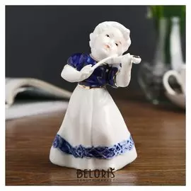 Сувенир керамика "Малышка со скрипкой" кобальт 13х8,5х8 см