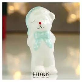 Сувенир керамика "Мишка кроха в новогоднем бирюзовом колпаке и с бантом" 7,8х3,5х3,5 см