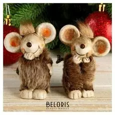 Сувенир керамика "Мышонок-хитрюга в мохнатой шубке с чёлкой" 8х4,5х6,5 см