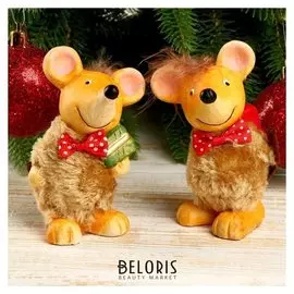 Сувенир керамика "Мышонок в карамельной шубке с чёлкой, бантик на шее" 11х6х5 см