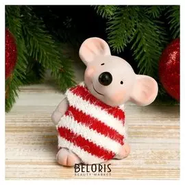 Сувенир керамика "Мышонок в полосатом свитере с монеткой на счастье" 8,2х5х6,5 см