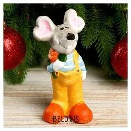 Сувенир керамика "Нарядный мышь с цветочком" 14х7,2х5,3 см