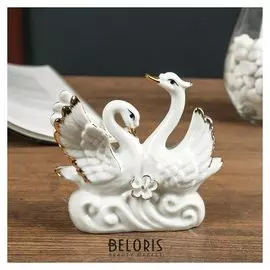Сувенир керамика "Пара лебедей на волнах" белый, страза 10,5х12х3,5 см
