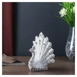 Сувенир керамика "Павлин с цветами на грудке" белый, стразы 12,5х11,5х6,5 см