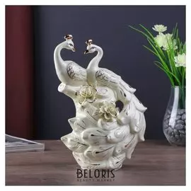 Сувенир керамика "Павлины на дереве с цветами" кремовый 26х16х9 см