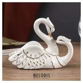 Сувенир керамика "Поцелуй лебедей" белые, стразы с 2-х сторон 10х5,5х13 см