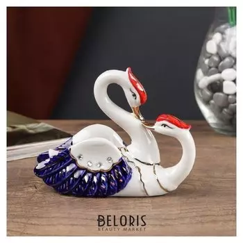 Сувенир керамика "Поцелуй лебедей" цветные, стразы с 2-х сторон 10х5,5х13 см