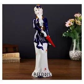 Сувенир керамика под фарфор девушка с зонтиком в синем жакете 30*11*10 см