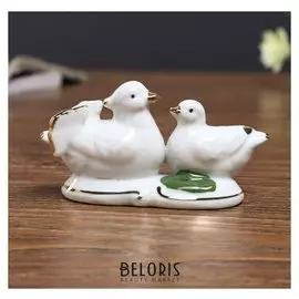Сувенир керамика под фарфор уточка мандаринка с малышом 5*9,7*3,5 см