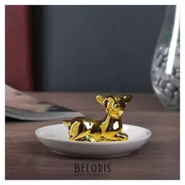 Сувенир керамика подставка под кольца "Оленёнок" золото 6х11х11 см