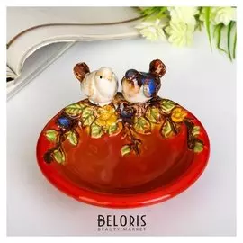 Сувенир керамика подставка "Птички на тарелочке" 7х13,5х14,5 см