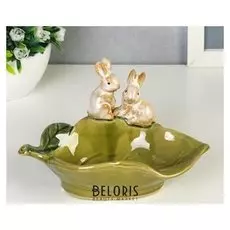 Сувенир керамика подставка "Зайчата на листочке" 10х17,5х11 см