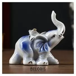 Сувенир керамика "Слонёнок с розой на спине" синий с золотом, страза 9х9х3,8 см