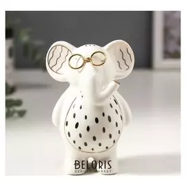 Сувенир керамика "Слонёнок в очках" бело-чёрный с золотом 10х5х7 см