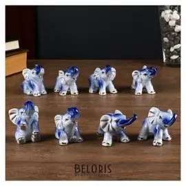 Сувенир керамика "Слонята" синие набор 8 шт 5,4х4х7 см