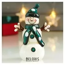 Сувенир керамика "Снеговик в зелёном колпаке и шафике" 11х7,5х5,5 см