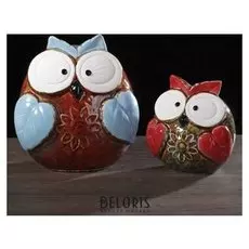 Сувенир керамика "Сова и совёнок с цветочком на пузике" набор 2 шт 14х13х9, 10х7х9 см