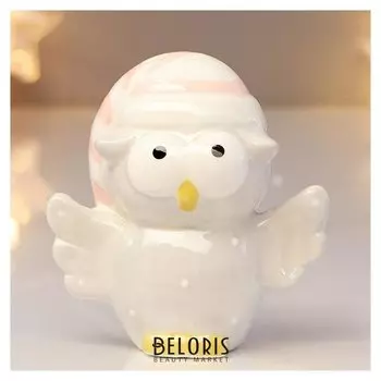 Сувенир керамика "Совёнок в полосатом розовом колпаке" серый 9х5,3х8,7 см