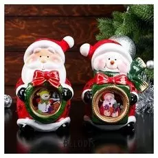 Сувенир керамика свет "Дед мороз/снеговик с подарком" 15х11,5х9,5 см