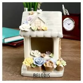 Сувенир керамика световой "Цветочный домик" 14,5х10,5х12 см