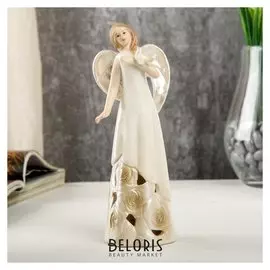 Сувенир керамика световой "Девушка-ангел в платье с розами, с голубем в руке" 16,5х5,8х6 см