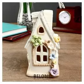 Сувенир керамика световой "Домик с цветами" 14х9х8,5 см