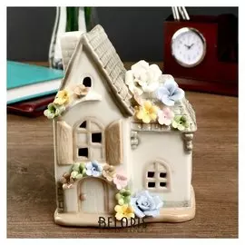 Сувенир керамика световой "Домик с цветами 3 этажа" 14х7,5х10,5 см