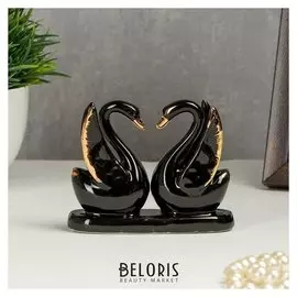 Сувенир керамика "Танцы лебедей" чёрный с золотом 8х6,5х3 см
