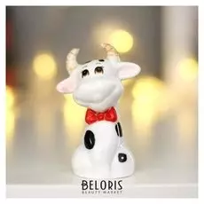 Сувенир керамика "Телёнок с бабочкой-бантом" пятнистый 7,6х3,7х5,2 см