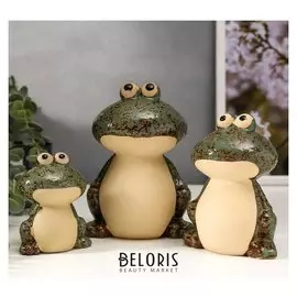 Сувенир керамика "Удивлённые лягушки" набор 3 шт 9х7х4,5, 13х9,2х5,5, 16х11,5х7 см