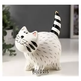 Сувенир керамика "Улыбчивый котик" бело-чёрный с золотом 14,5х8х13,2 см