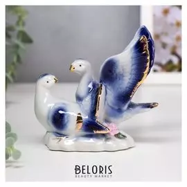 Сувенир керамика "Воркующие голуби" синие 10,5х12х7,5 см
