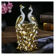 Сувенир керамика вазон "Два белых павлина с золотым оперением" 25,5х13х9 см