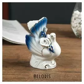 Сувенир керамика вазон "Голубка с розами" синий, стразы 11,5х8х7 см