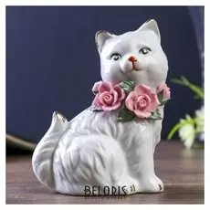 Сувенир "Кошечка с цветами на шее" 11,5х9х5,5 см