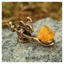 Сувенир кошельковый "Мышка с полной ложкой", с натуральным янтарём