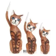 Сувенир "Кошки с длинными хвостами" набор, дерево 25,30,35 см