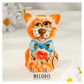 Сувенир "Кот бантик", гжель цветная, 9х4,5 см