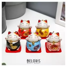 Сувенир кот керамика "Манэки-нэко" H=4,5 см (Набор 5 шт)