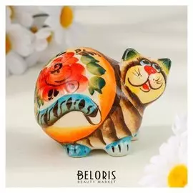 Сувенир "Кот колобок", гжель цветная, 6х9 см