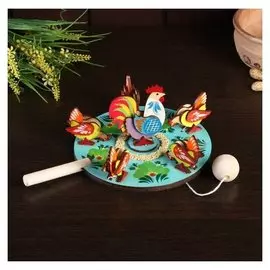 Сувенир "Курицы клюющие с петухом", D=16 см