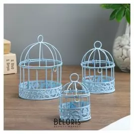 Сувенир металл "Голубая клетка" набор 3 шт 11,5х7,5х7,5 9,5х6,5х6,5 7,5х4,5х4,5 см