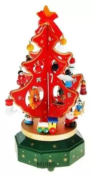 Сувенир новогодний "Елка на подставке с игрушками", 18 предметов, музыкальная, заводная
