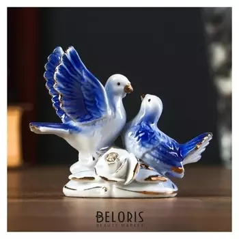 Сувенир под фарфор "2 голубка с розой синие" стразы