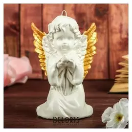 Сувенир подвесной "Ангел с голубем", цвет белый, декор золотистый, 15 см