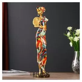 Сувенир полистоун "Африканка в красочном платье с веером" 40х9х8 см