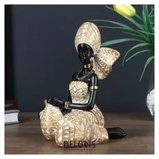 Сувенир полистоун "Африканка в золотом платье с орнаментом, с кувшином" 18х10х13 см