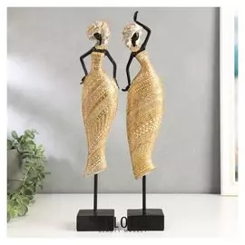 Сувенир полистоун "Африканка в золотом, с розой на голове" геометрия 40х7,5х6,5 см